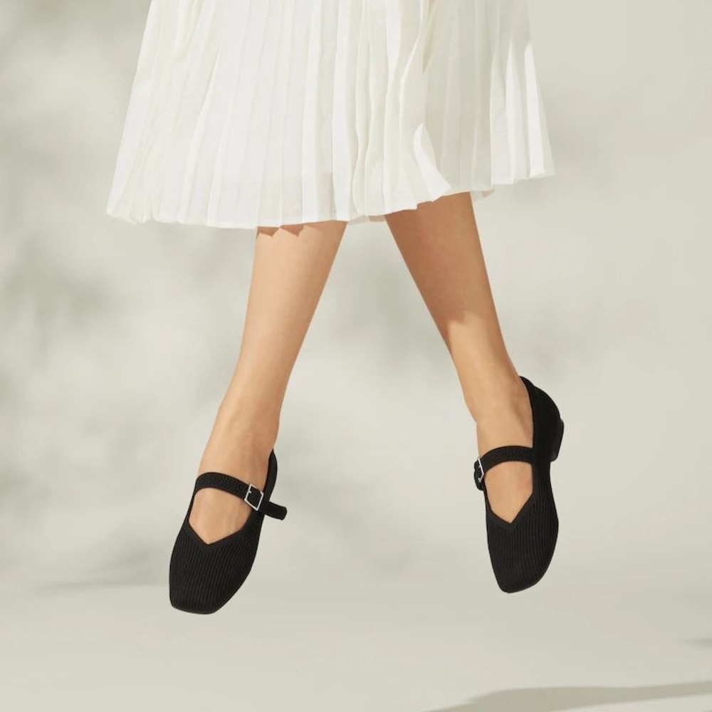 VIVAIA Margot Mary Jane Square Toe Knit Flats AdaptAll Strap EU 39.5 US 8.5